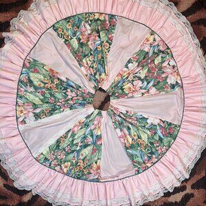 Vtg Western Square Dance Rodeo Western Circle Skirt Lace Floral Ruffle Pink S/M